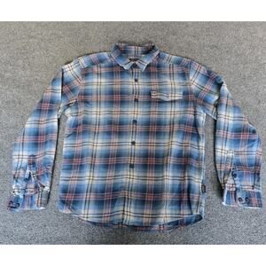 Patagonia Fjord Flannel Shirt Organic Cotton Womens Medium Button Pink Blue